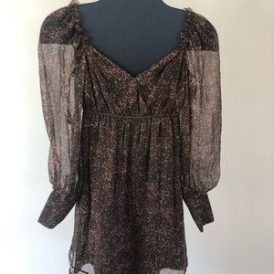 Gianni Bini Brown and Maroon Silk Peasant Dress
